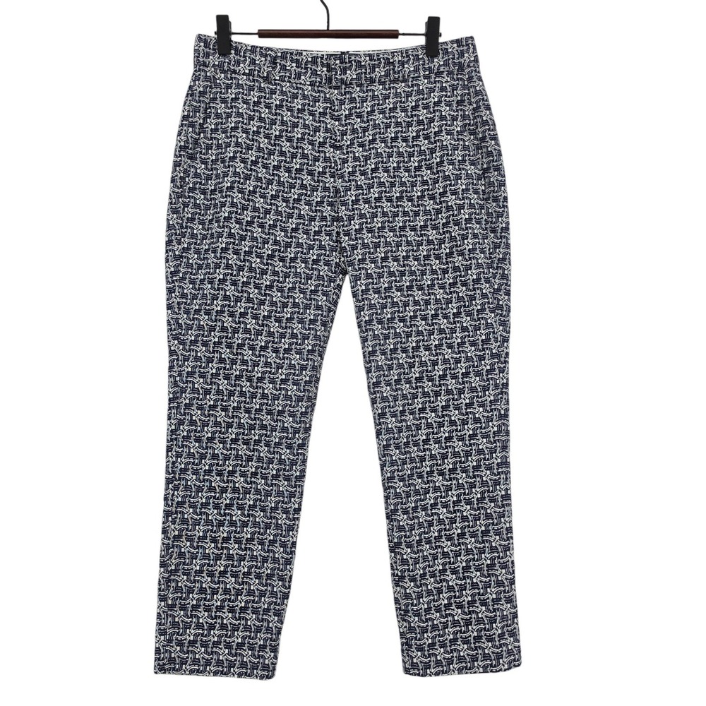 Banana Republic Avery 2P Navy White Print Ankle Pants Coastal Preppy Luxe‎ Chic